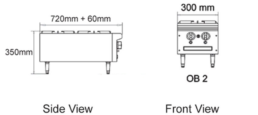 Bếp âu 2 họng dọc Berjaya Ob2-17 kích thước ngoài