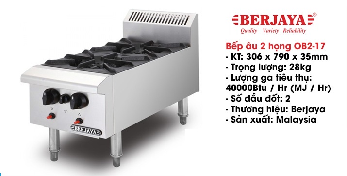 Bếp âu 2 họng dọc Berjaya Ob2-17 thông số máy