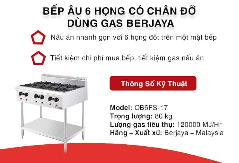 Bếp âu 6 họng có chân Berjaya Ob6fs-17 thông số