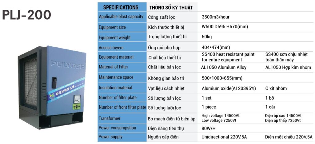 Máy lọc tĩnh điện công nghiệp Plj-200