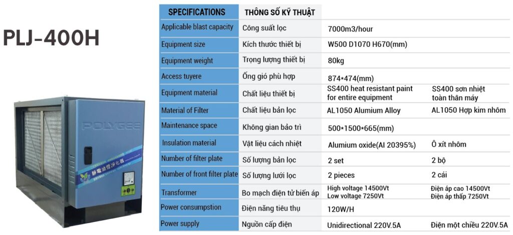 Máy lọc tĩnh điện công nghiệp Plj-400h