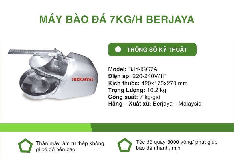 Máy bào đá Berjaya Bjy-isc7a thông số kỹ thuật