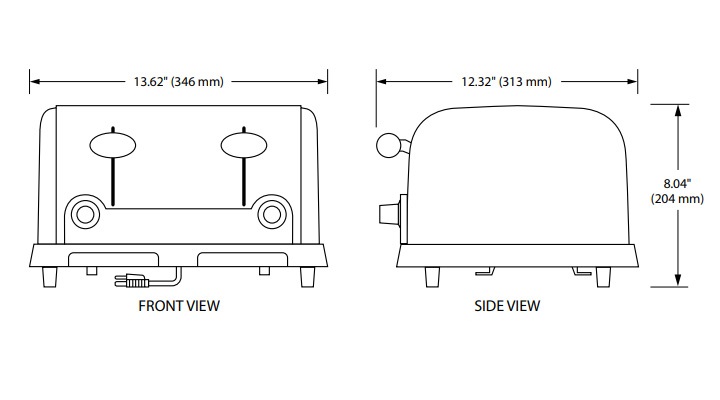 Máy nướng bánh mì 4 ngăn Hatco Tpt-230-4 kích thước