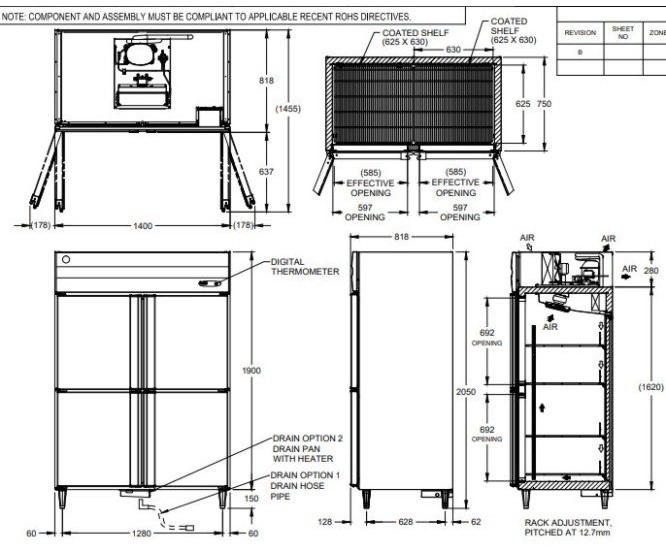 Tủ đông cánh inox Hoshizaki HFW-147LS4-IC kích thước