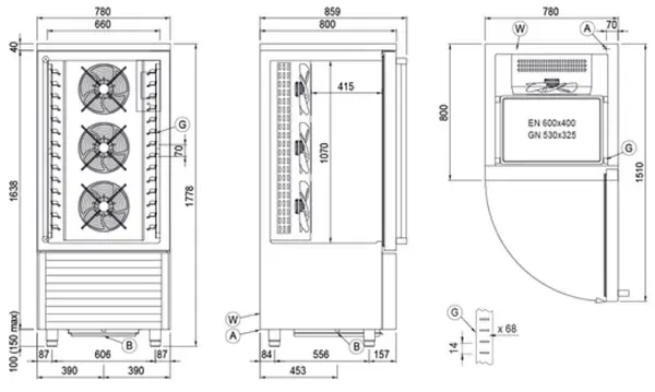 Coldline Vision 14 Khay Đa Năng Tủ Cấp Đông W14F kích thước