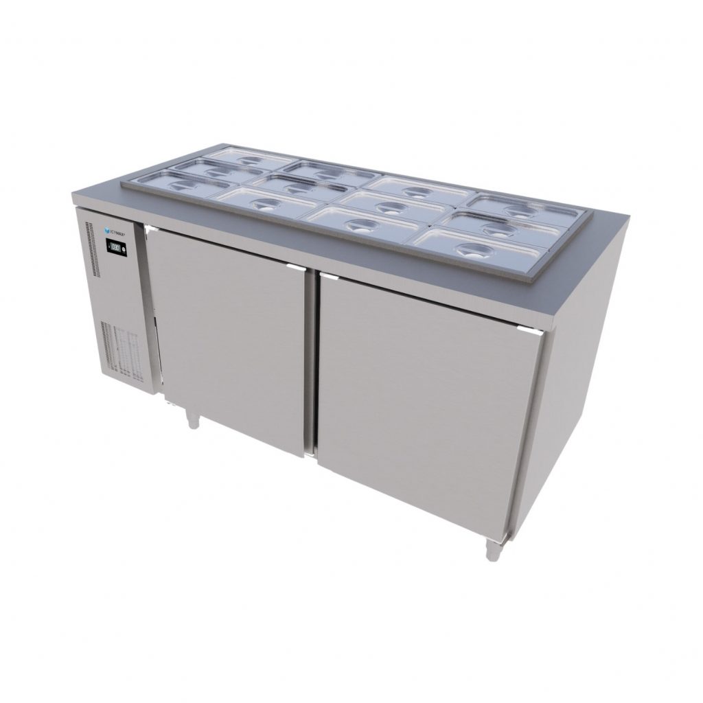 TỦ BÀN SALAD ICYMAX 2 CÁNH INOX 1500X750 ISR 2S157