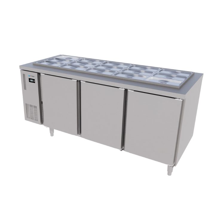 TỦ BÀN SALAD ICYMAX 3 CÁNH INOX 1800X750 ISR 3S187