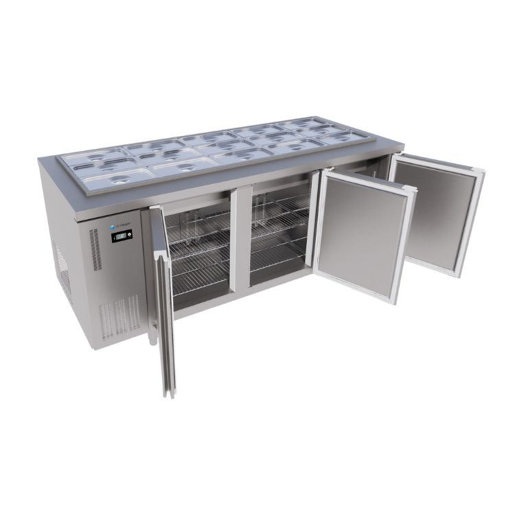 TỦ BÀN SALAD ICYMAX 3 CÁNH INOX 1800X750 ISR 3S187