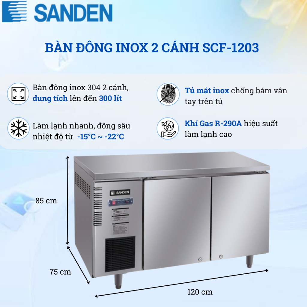 Bàn Đông Inox Sanden SCF-1203 300 Lít