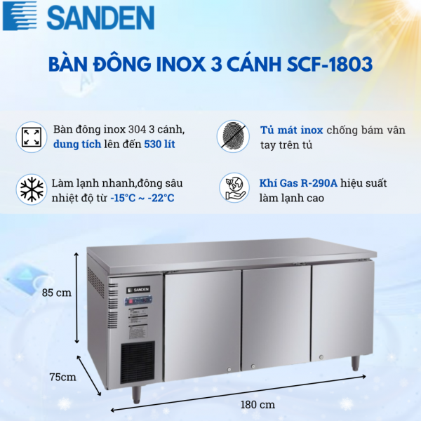 Bàn Đông Inox Sanden SCF-1803 530 Lít