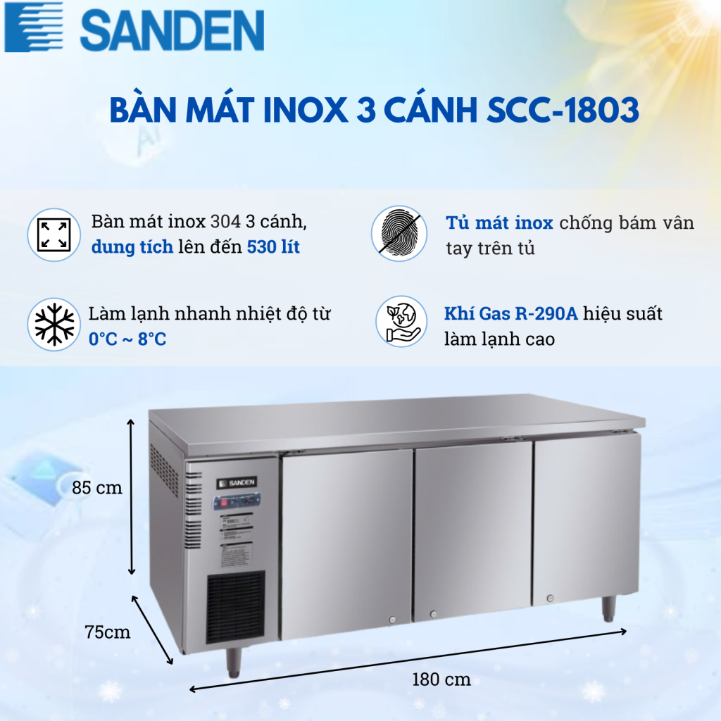 Bàn Mát Inox Sanden SCC-1803 530 Lít