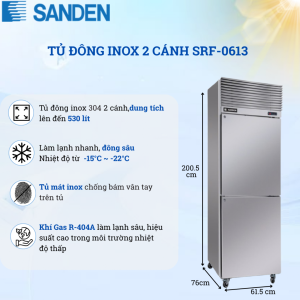 Tủ Đông Inox Sanden SRF-0613 530 Lít
