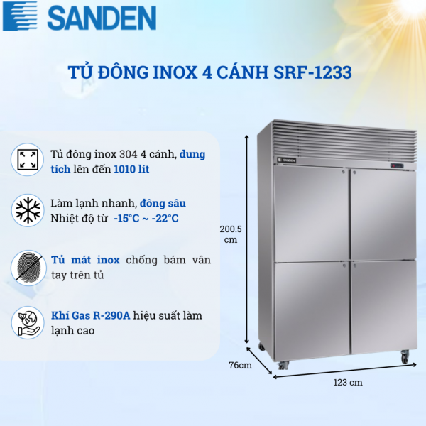 Tủ Đông Inox Sanden SRF-1233 101 Lít