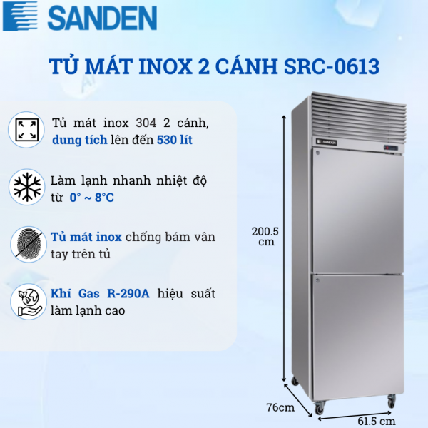 Tủ Mát Inox Sanden SRC-0613 530 Lít