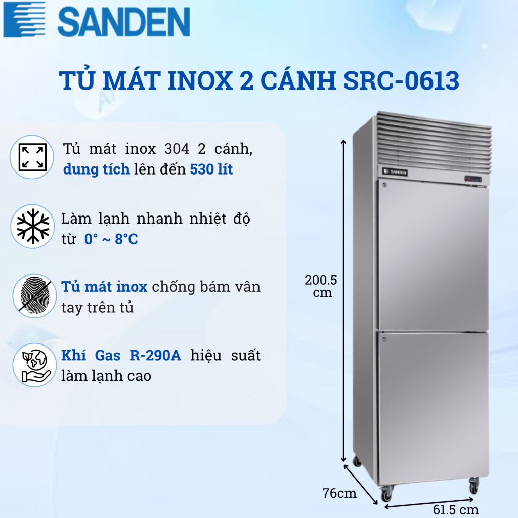 Tủ Mát Inox Sanden SRC-0613 530 Lít