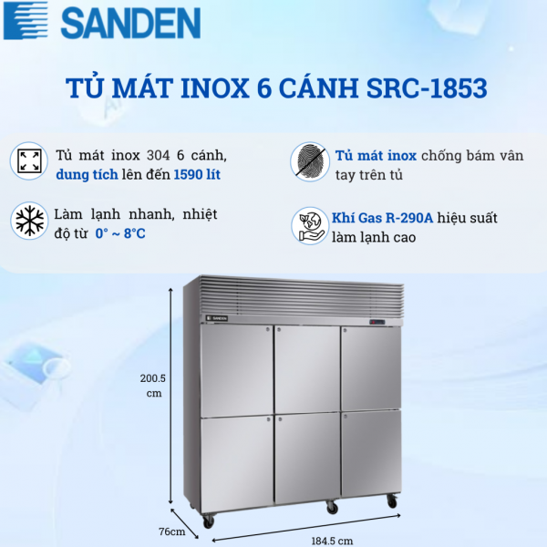 Tủ Mát Inox Sanden SRC-1853 1590 Lít