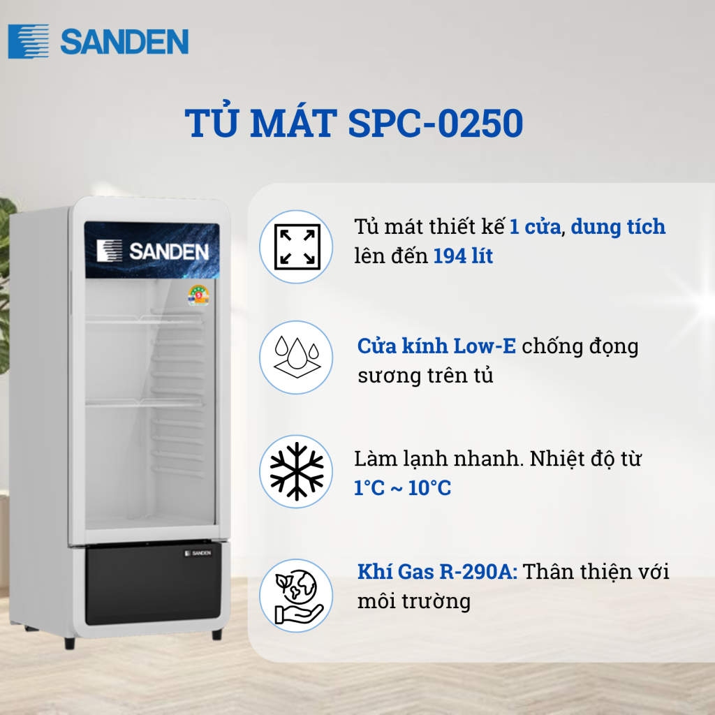 Tủ Mát Sanden SPC-0250 194 Lít