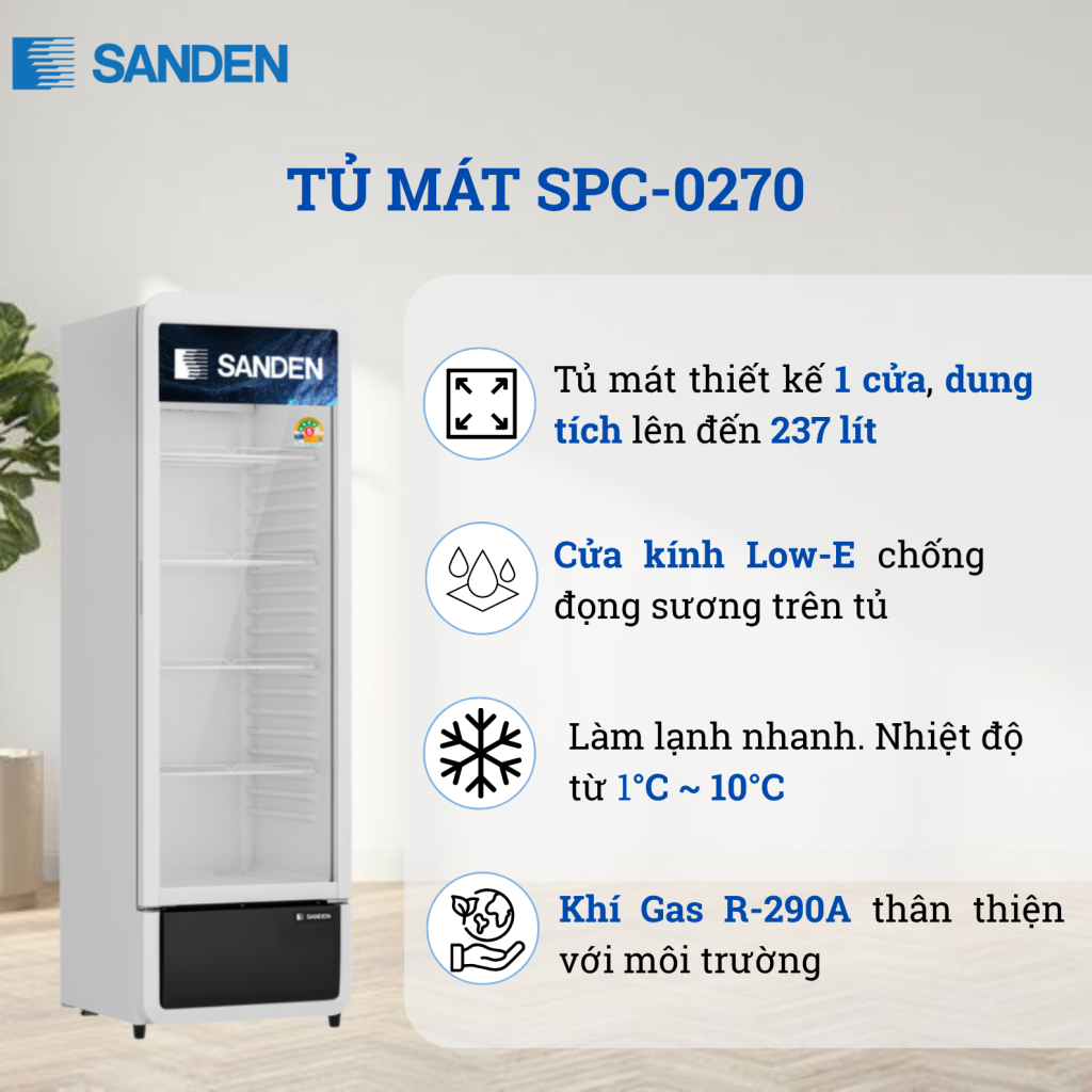 Tủ Mát Sanden SPC-0270 237 Lít
